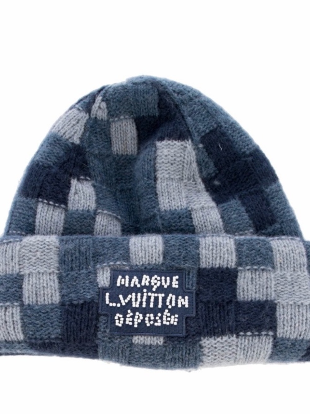 Louis Vuitton Gray and Navy Checker Knit Beanie